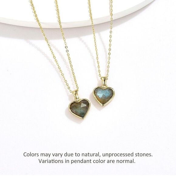 Gold 14k Gold Plated Labradorite Heart Stone Necklace - Picture 5 of 5